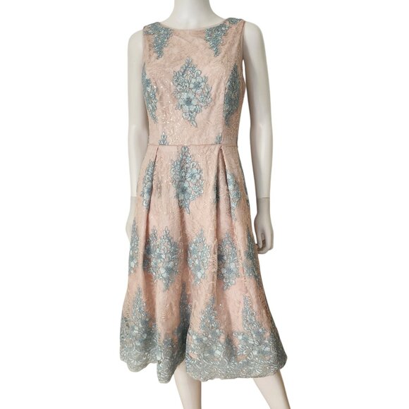 Adrianna Papell Women's Pink Embroidered Midi Fit & Flare Dress - Picture 7 of 12